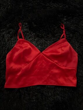 Garage Red Satin Crop Top with Spaghetti Straps